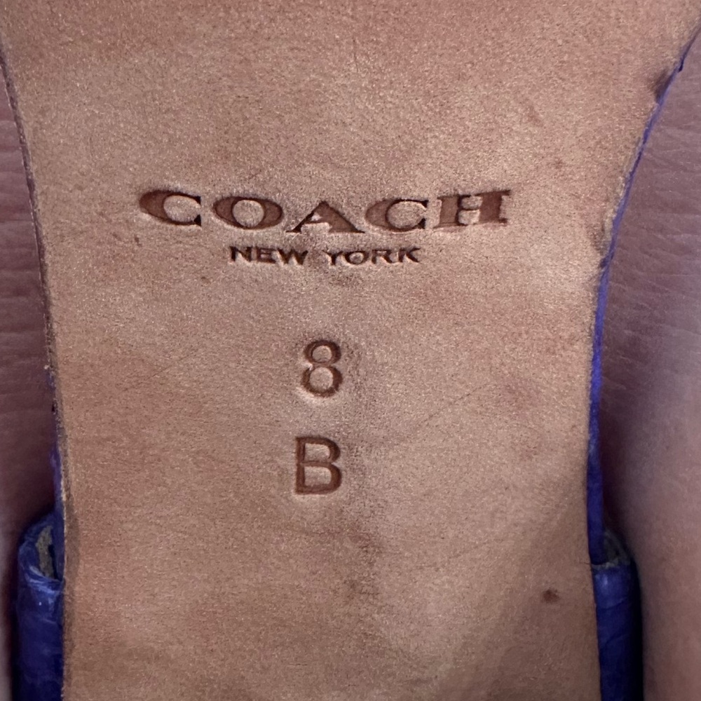 COACH ~ Purple Leather Textured 4.5” Block Wooden Heel Sandals size 8 - Picture 3 of 8